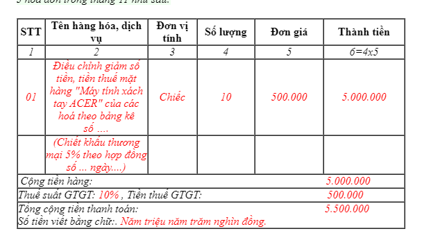 Kê khai, hạch toán hóa đơn điều chỉnh